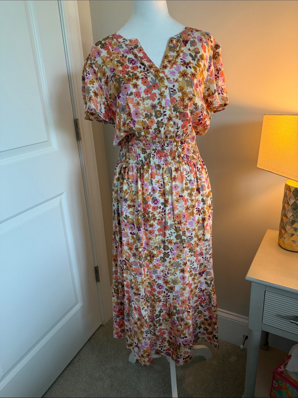 beachlunchlounge Floral Maxi Dress in Pink, Mustard & Cream
